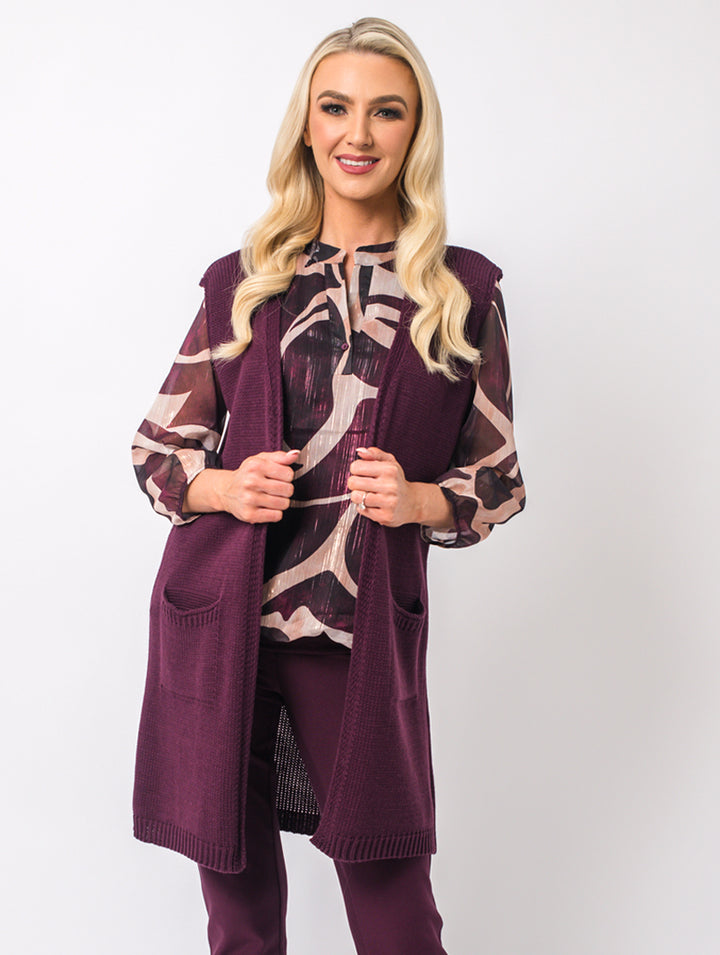 Sleeveless Cardigan - Wine