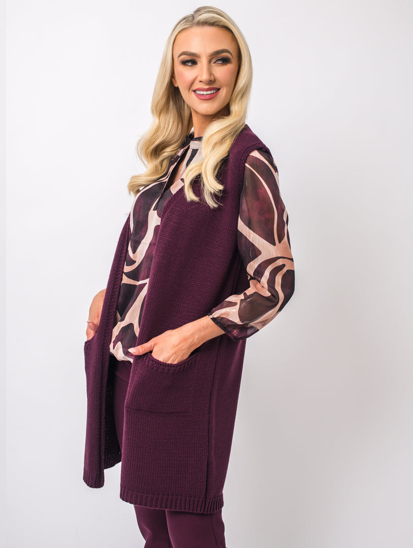 Sleeveless Cardigan - Wine