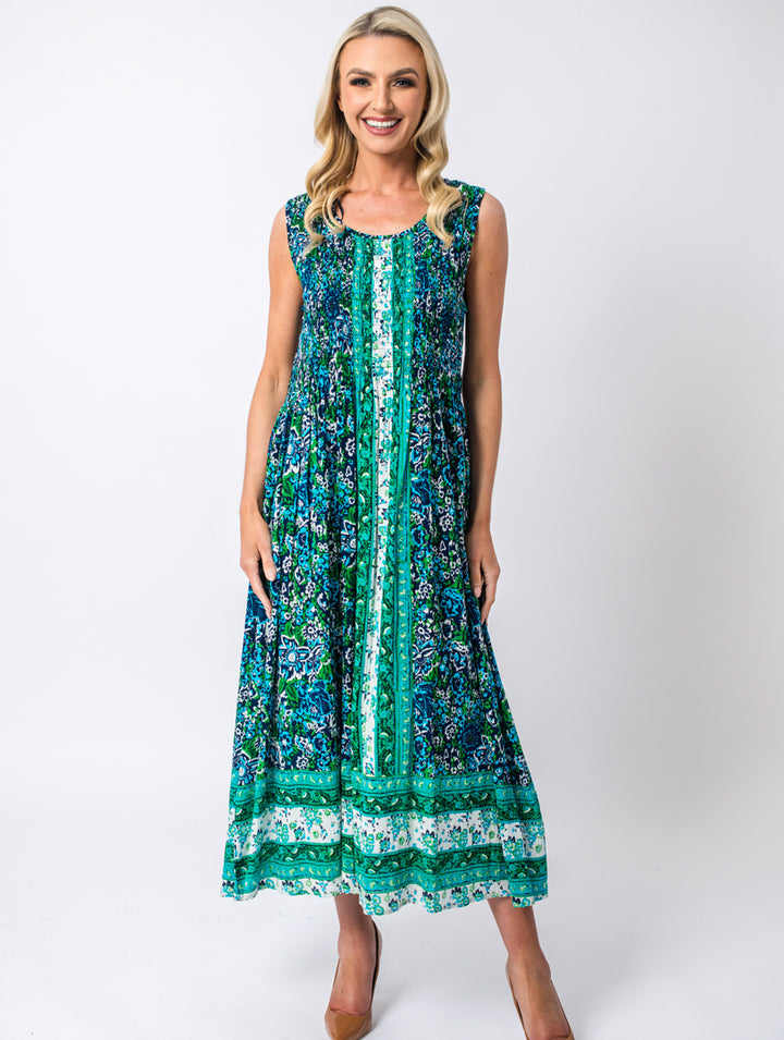 Border Dress - Navy Multi
