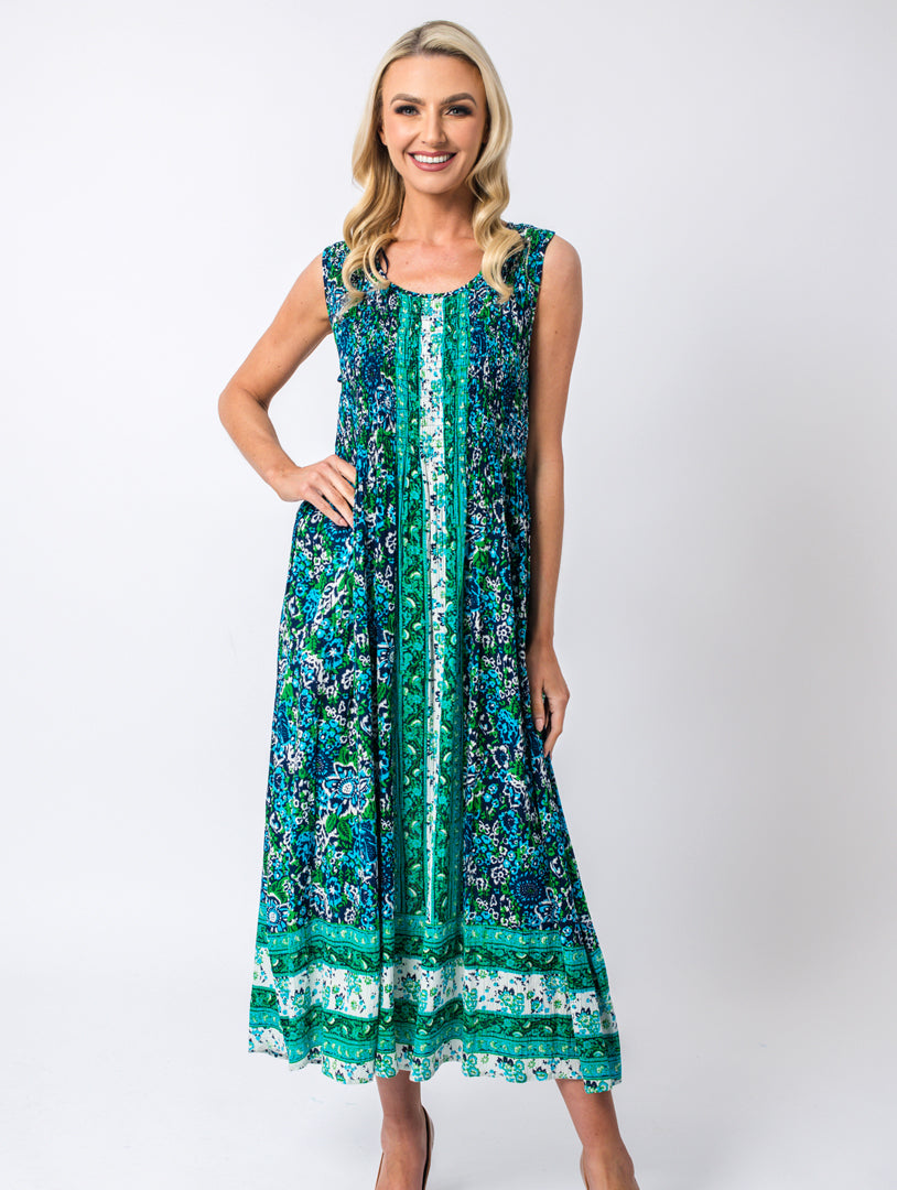 Border Dress - Navy Multi
