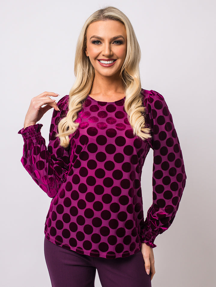 Velvet Polka Dot Top - Mulberry