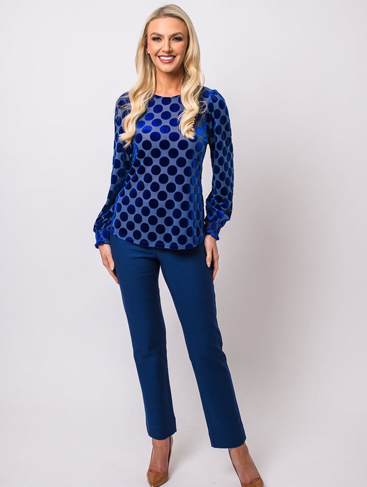 Velvet Polka Dot Top - Royal