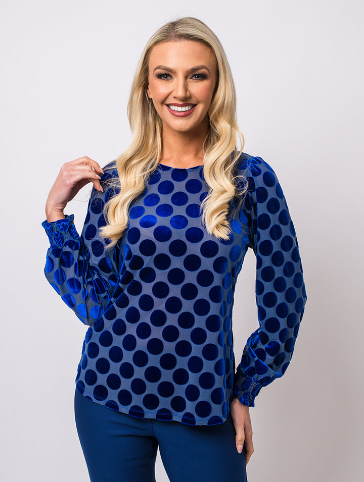 Velvet Polka Dot Top - Royal