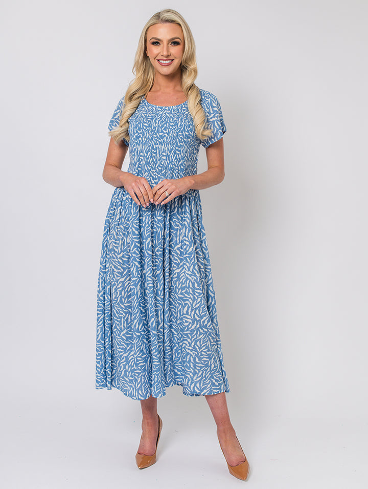 Wave Print Dress - Denim