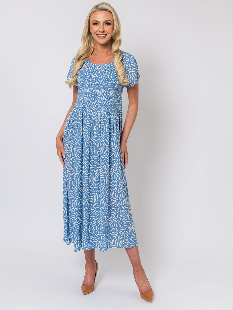 Wave Print Dress - Denim