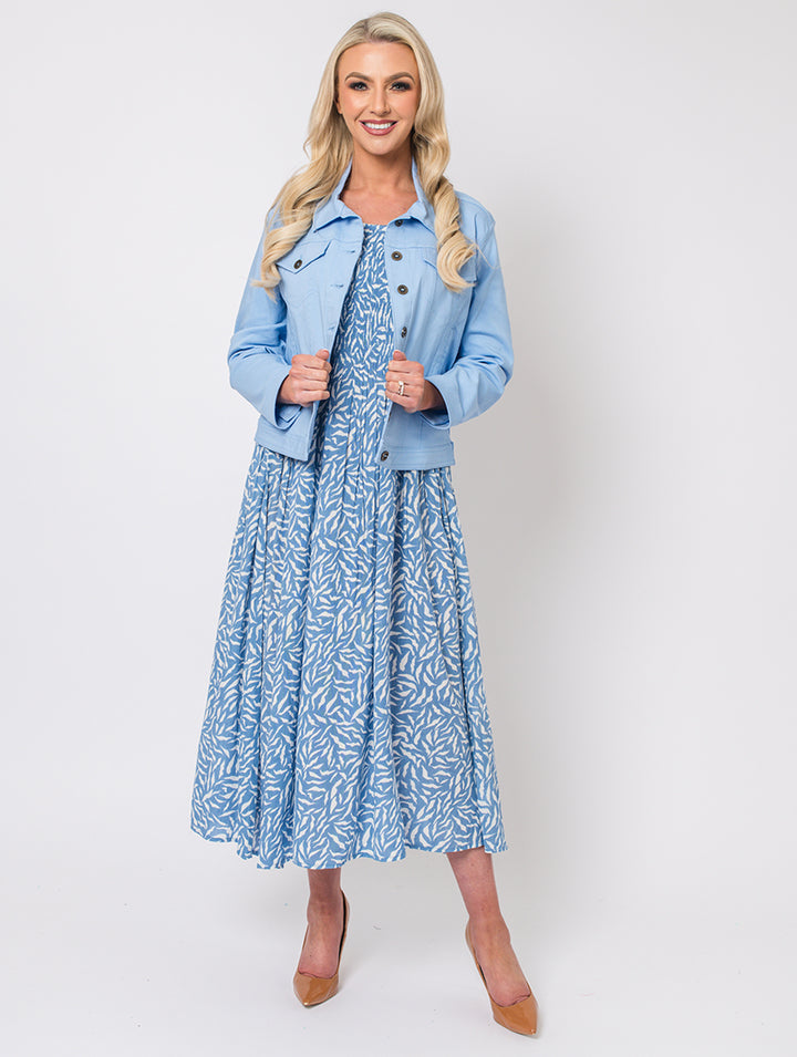 Wave Print Dress - Denim