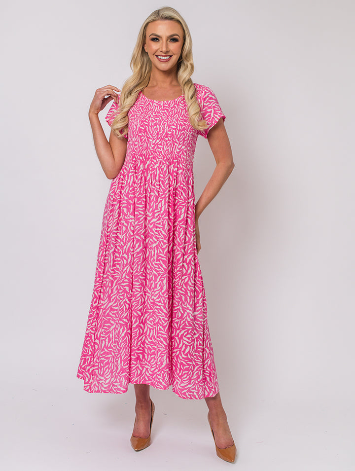Wave Print Dress - Cerise