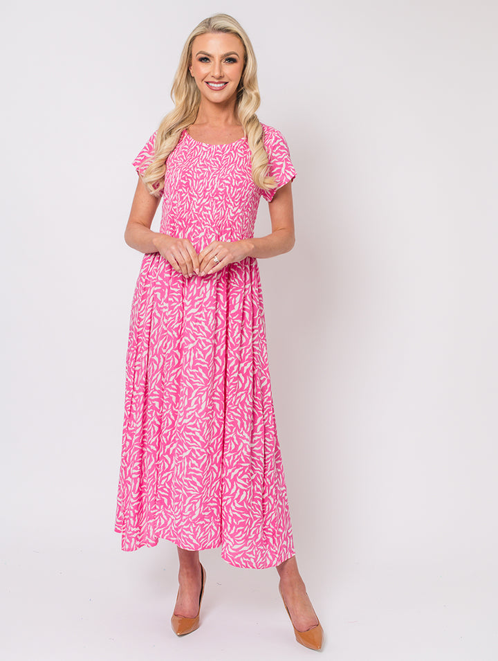 Wave Print Dress - Cerise