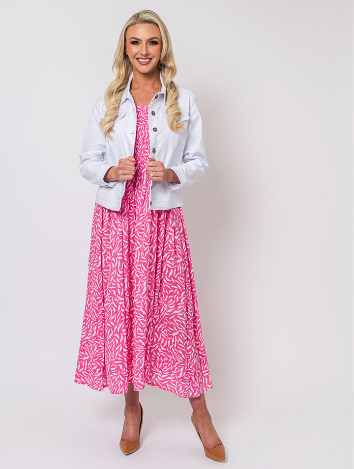 Wave Print Dress - Cerise