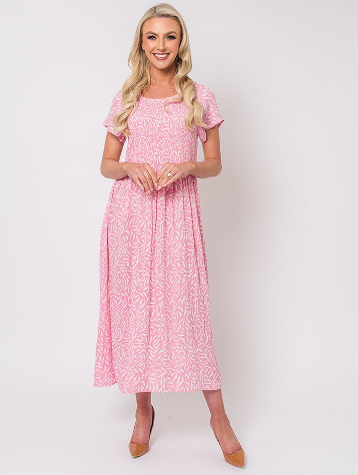 Wave Print Dress - Pink