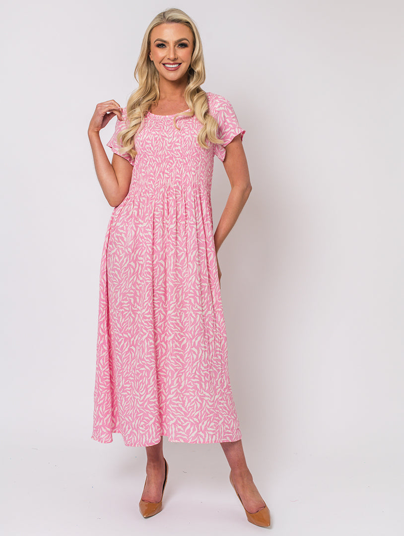 Wave Print Dress - Pink