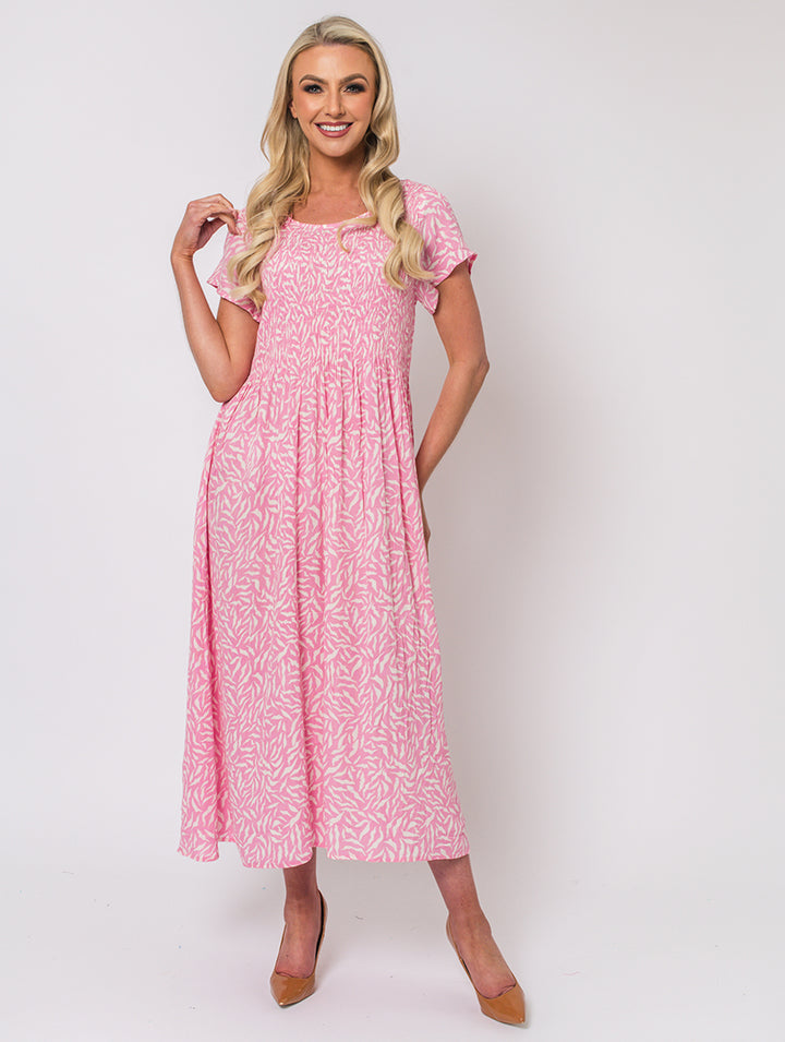 Wave Print Dress - Pink
