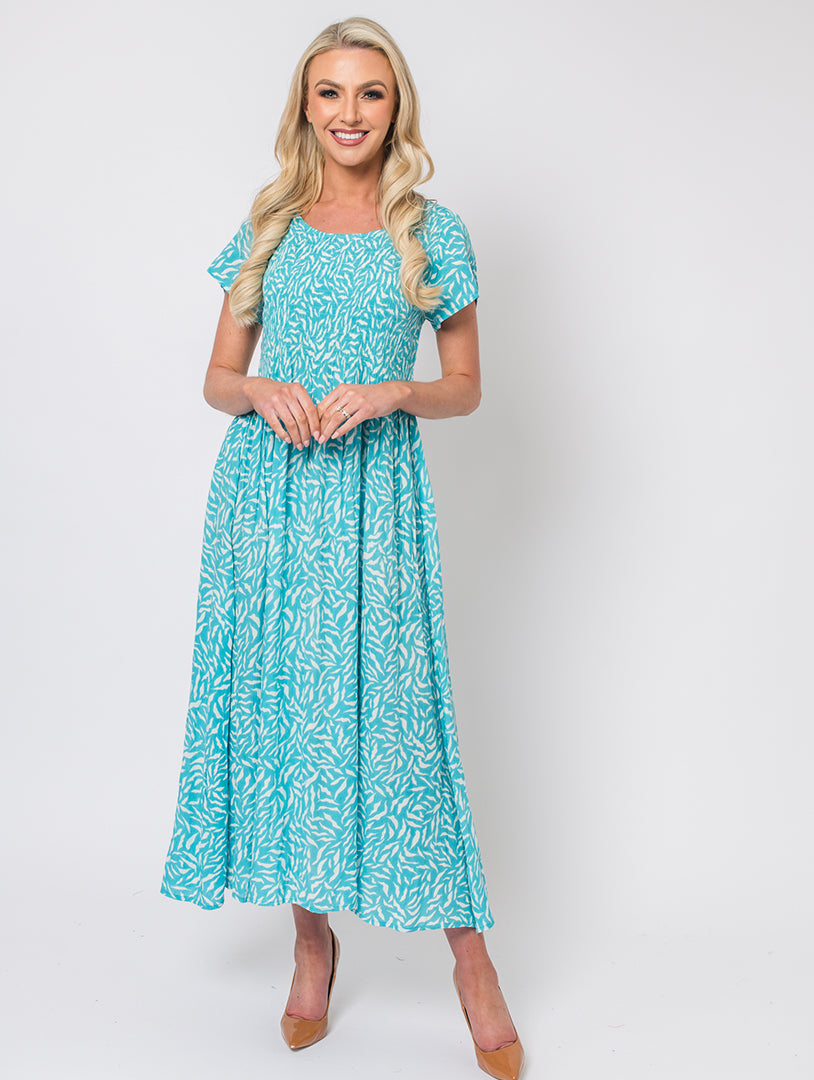 Wave Print Dress - Turq