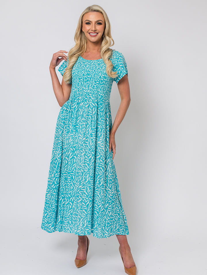 Wave Print Dress - Turq