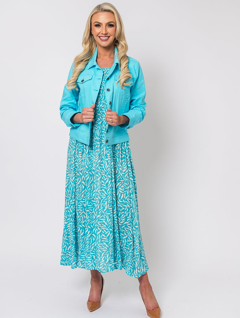 Wave Print Dress - Turq