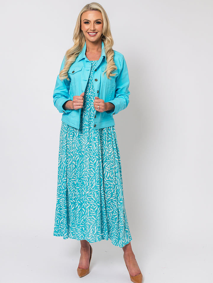 Wave Print Dress - Turq